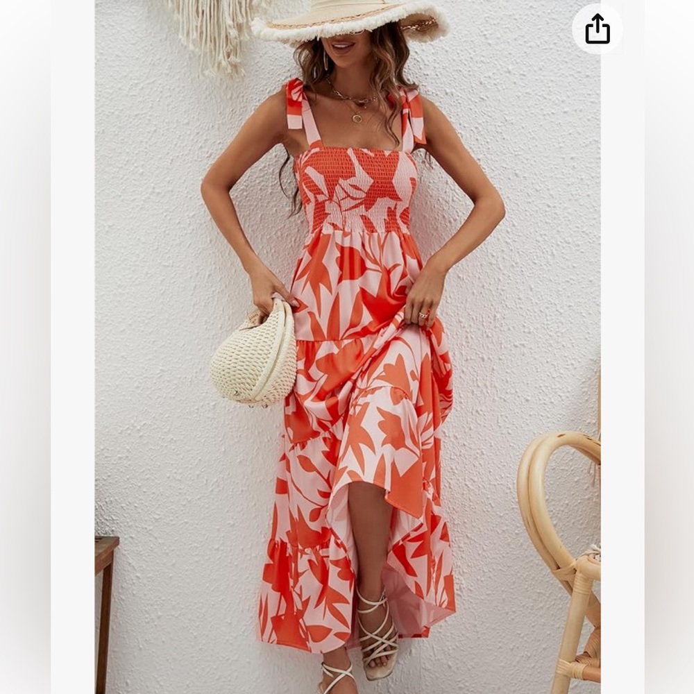 kinstell Women's Summer Boho Spaghetti Strap maxi dress
